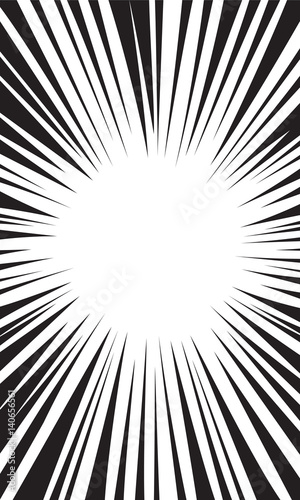 Comic book black and white radial lines background. Manga speed frame design element. Graphic explosion vector illustration for smartphone screen.