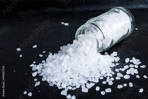 Plakat Salt on slate. Closeup.