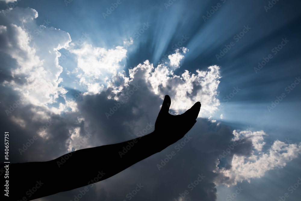 Fototapeta silhouette hands and sky with sunset