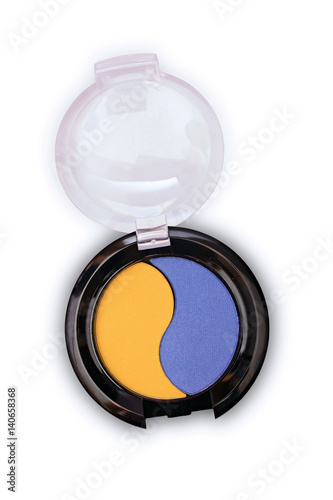 Colored eyeshadow for make up in black box as sample of cosmetic product