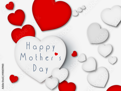 Illustration happy mother's day with heart white and red