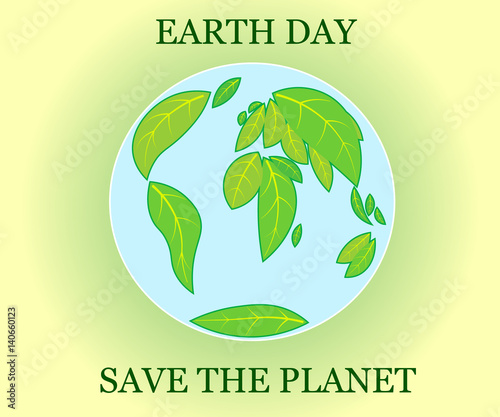 Happy Earth Day hand lettering card, background. Vector illustration with leaves for banner, poster.