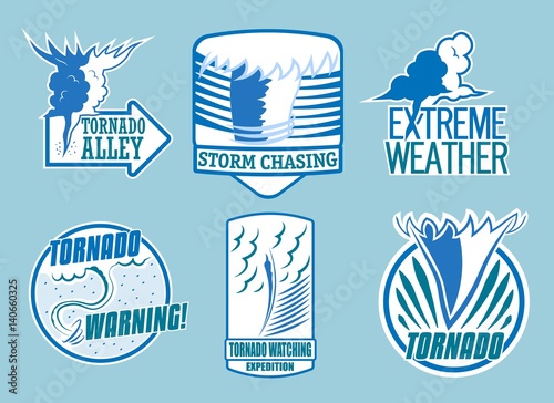 Set of tornado storm and weather emblems. Vector