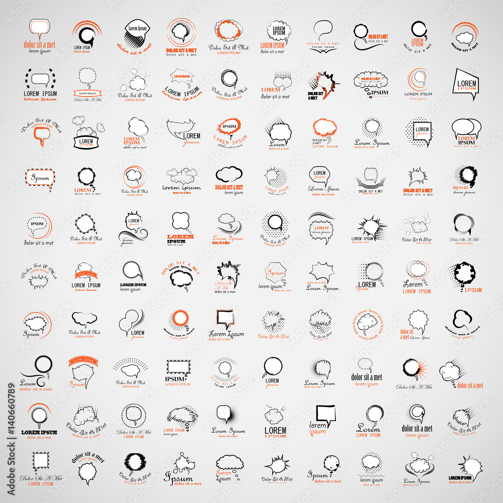 Naklejka premium Speech Bubbles Set Isolated On Gray Background,Vector Illustration,Graphic Design.Collection Of Comic Elements With Halftone Shadows.For Infographics,Social Media,Network And Blog