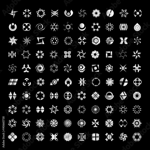 Abstract Icons Set-Isoated On Black Background Vector Illustration Graphic Design.Collection Of Finance Communication Technology And Science Pictograms.For Web Site And Corporate Identity Template 