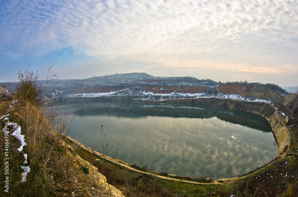 Small artifical lake on a sunny winter day, Fruska Gora mountain, Serbia