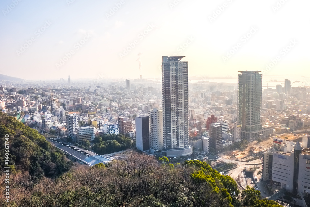 Aerial view of Kobe city in Japan