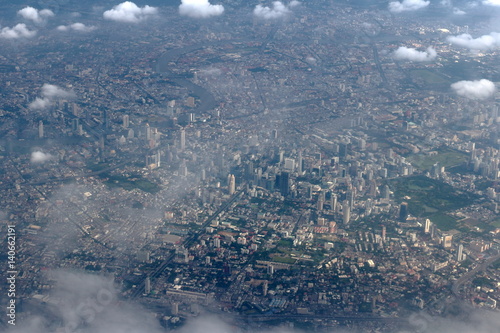 Aerial view landscape of Bangkok city in Thailand with cloud photo