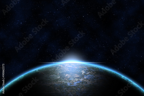 Abstract planet with sunrise effect and glow