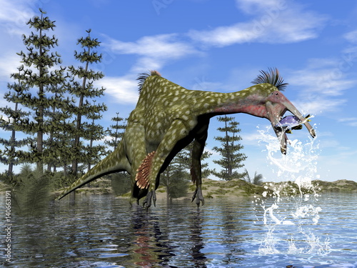 Deinocheirus dinosaur fishing - 3D render