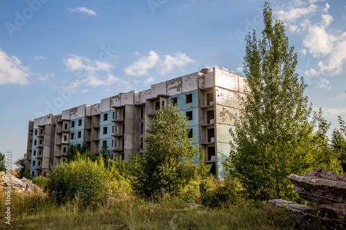 Abandoned five-story house, summer, Russia, Samara region