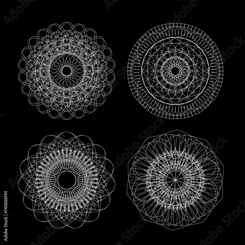 Set of white guilloche, decorative elements, black and white