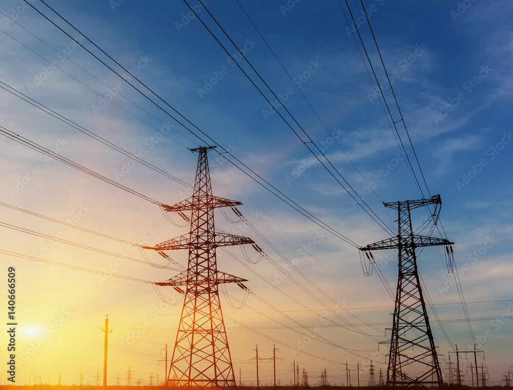 High power electricity transmission pylon silhouette.