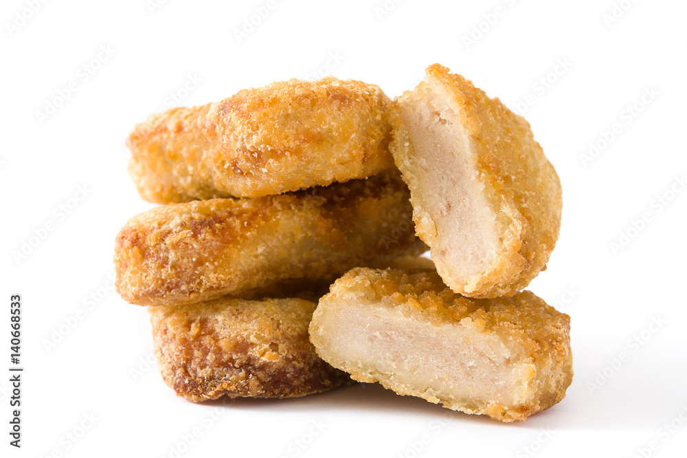 Fried chicken nuggets isolated on white background
