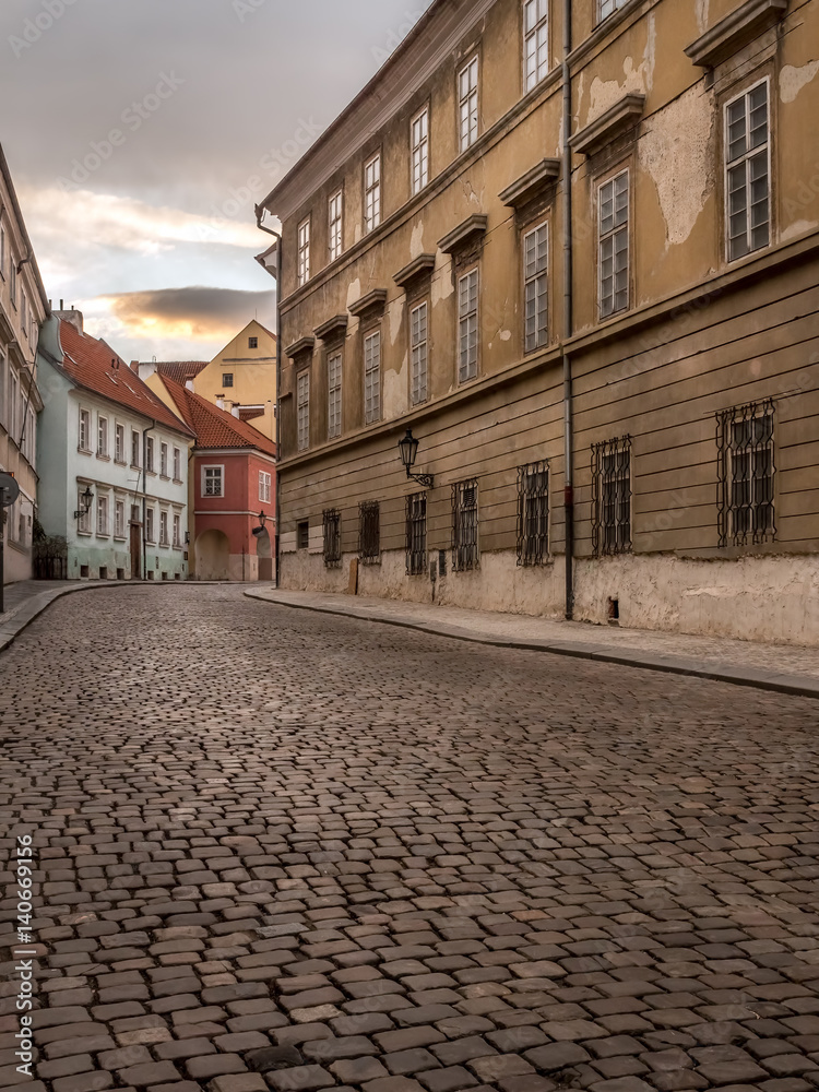 Old cobble street in Prague Castle district