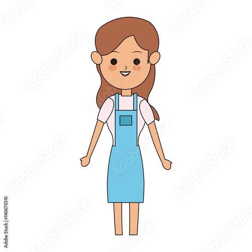 young pretty woman with long hair cute cartoon icon image vector illustration design 