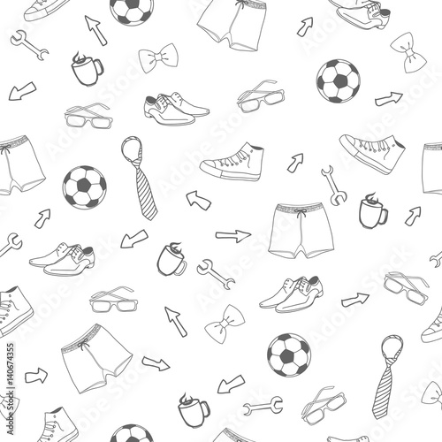 White and black  seamless man way of life vector pattern background. Father's Da