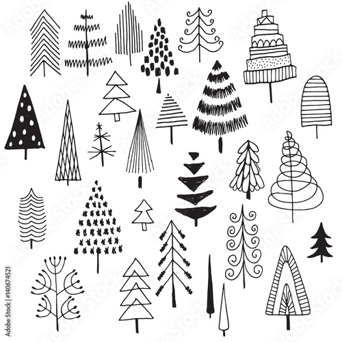 Set of hand-drawn Christmas trees.