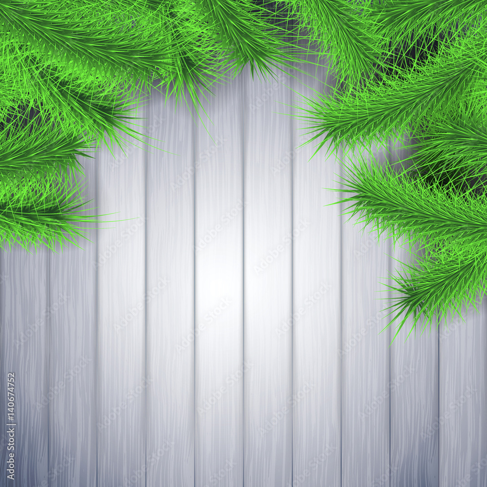 Christmas rustic fir tree over wooden table layout Christmas rustic fir tree over wooden table layout