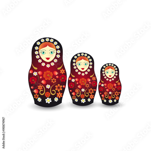 Three nested dolls, Khokhloma painting