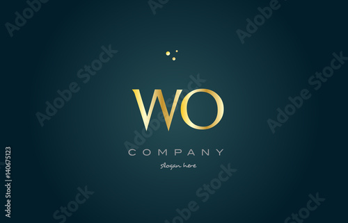 wo w o gold golden luxury alphabet letter logo icon template