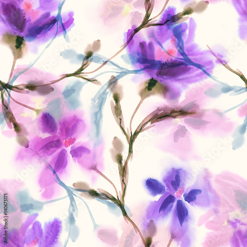 Watercolor Flowers Seamless Pattern. Hand Painted Background.