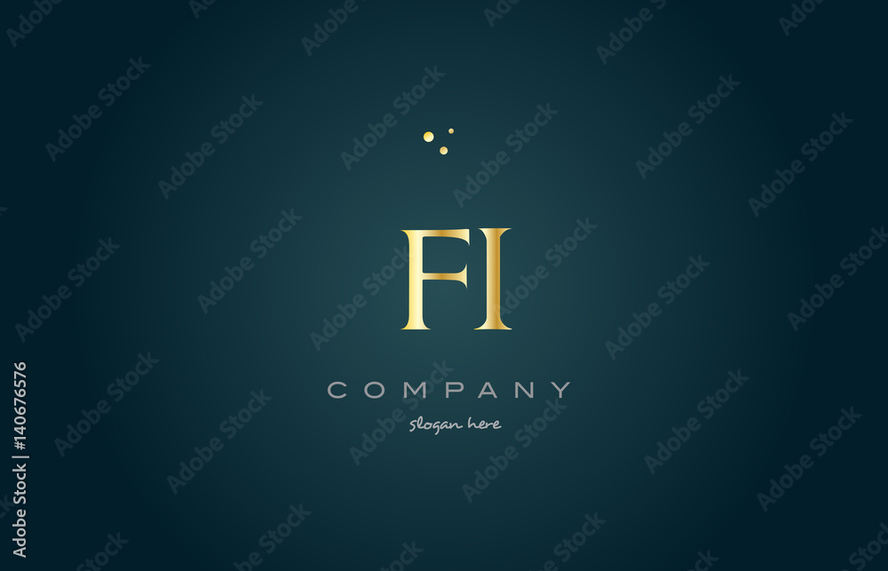 fi f i  gold golden luxury alphabet letter logo icon template