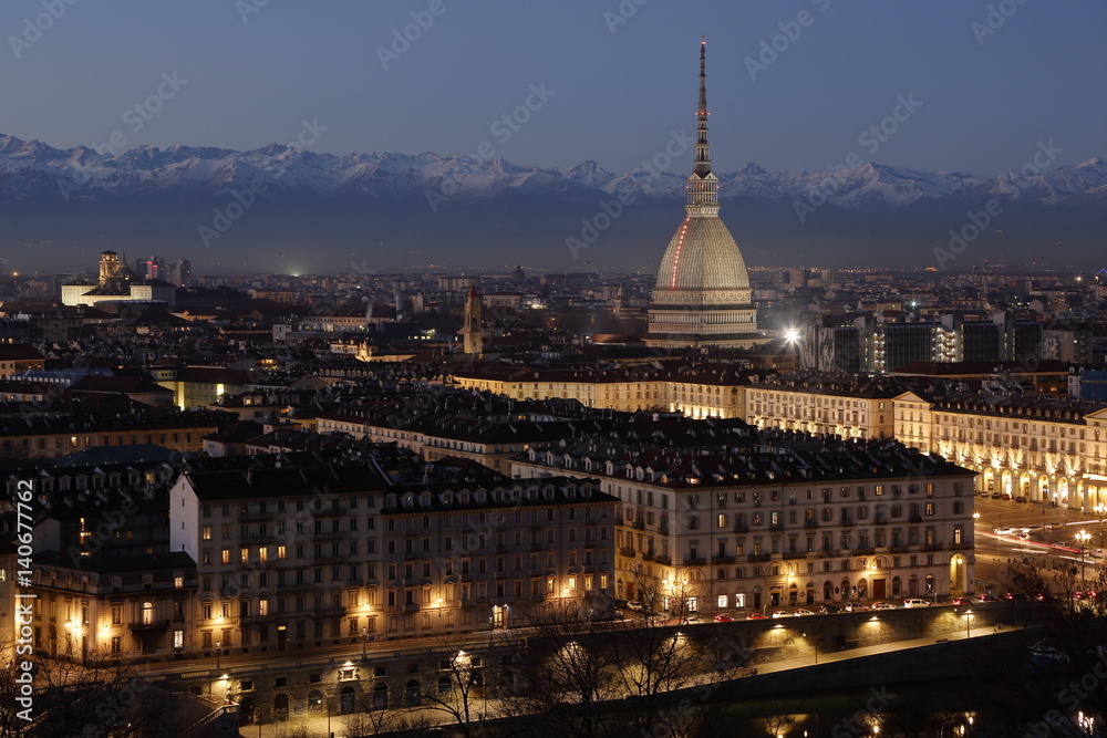 Nocturnal vision of town of Turin with the Mole Antonelliana