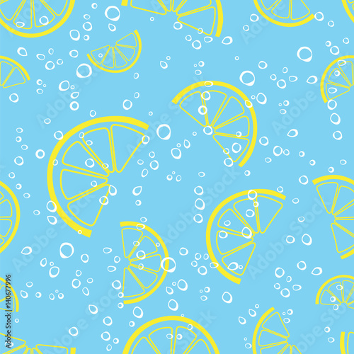 lemon slice and bubbles sparkling drink water seamless vector pattern photo