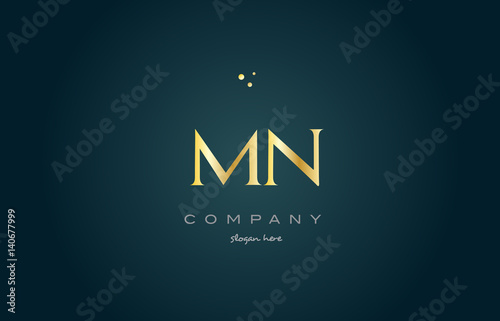 mn m n  gold golden luxury alphabet letter logo icon template