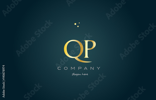 qp q p gold golden luxury alphabet letter logo icon template