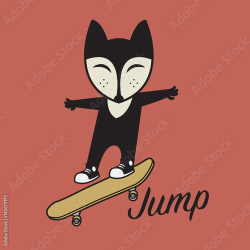 Fox riding a skateboard. Happy skateboarding.