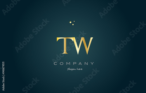 tw t w gold golden luxury alphabet letter logo icon template