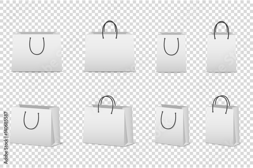 Vector blank white paper bag set isolated. Design template for mockup. EPS10.
