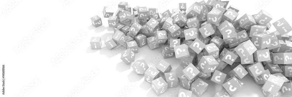 Infinite cubes with question and exclamation marks, 3d rendering Infinite cubes with question and exclamation marks, 3d rendering