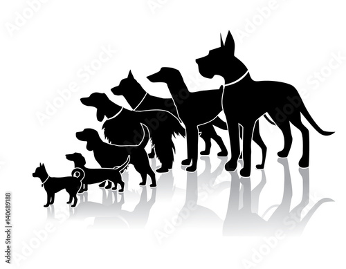 Standing dogs icon design. Dog silhouette symbol for pet business, pet sitter, breeder, dog walker, veterinarian, shelter, rescue. EPS 10 vector.
