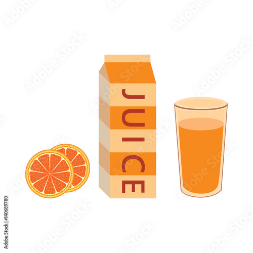box of juice with glass orange piece text