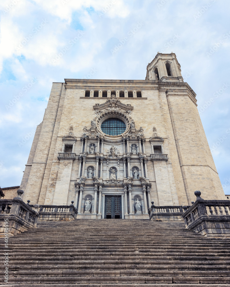 Catedral de Santa Maria de Gerona, view from the steps, Barcelona, Spain, Catalonia