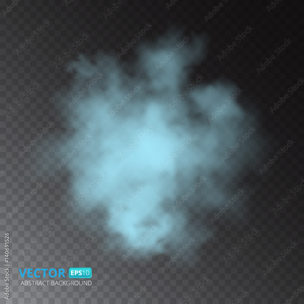 Blue color fog or smoke isolated on transparent background. Vector ...