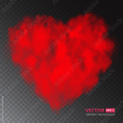 Red heart of fog or smoke isolated on transparent background. Vector illustration for your design.