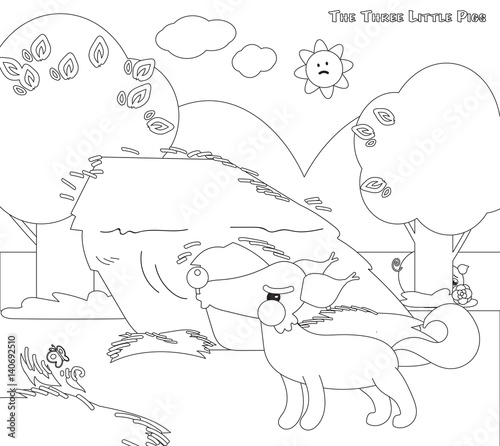 Coloring 3 little pigs 4: big bad wolf and strew house