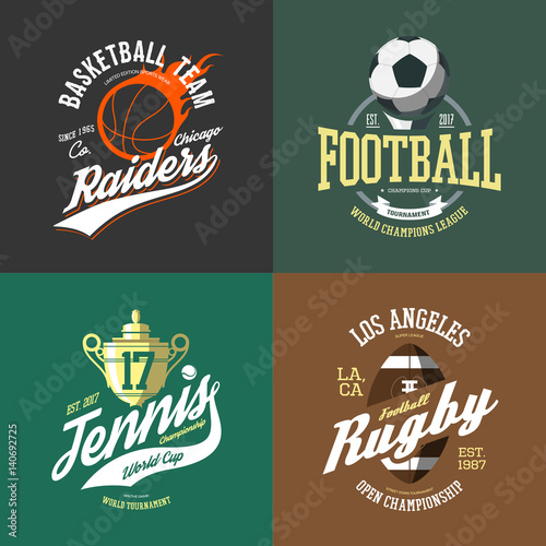 Basketball ball and tennis trophy cup, rugby