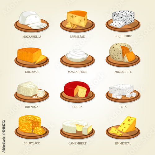 Cheese food like parmesan and mozzarella, roquefort