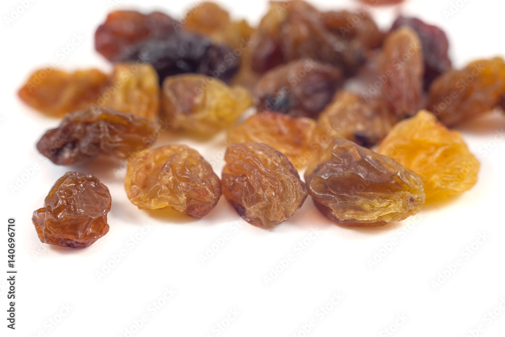 Dried grape raisins background, close up