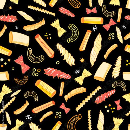 Seamless vector pattern with different tasty pasta