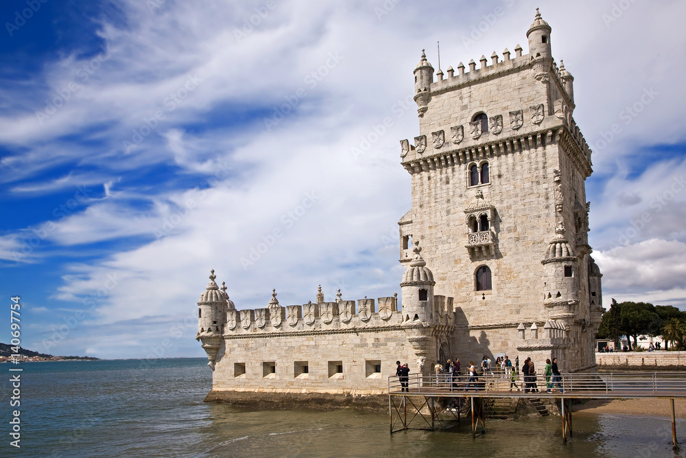 Belem Tower on the Tagus river near Lisbon, Portugal.