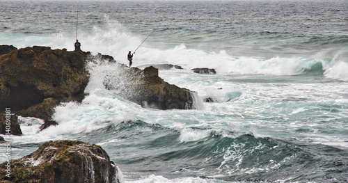 Surf fishing on the coast of Portugal