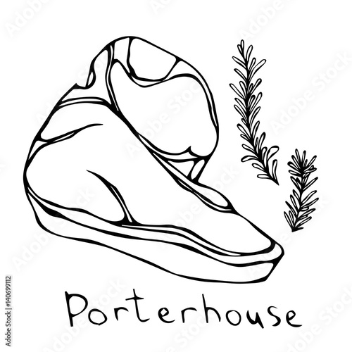 Porterhouse Steak Cut Vector Isolated On White Background. Outline.