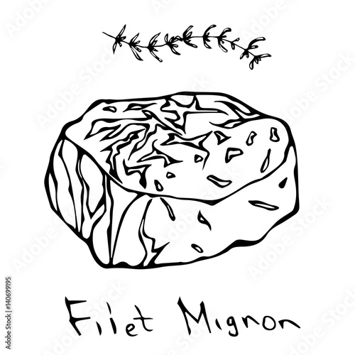 Filet Mignon Steak Cut Vector Isolated On White Background. Outline