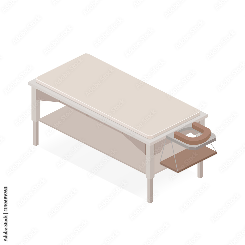 Thai massage table. Alternative medicine. Isometric view. Vector flat illustration. Thai massage table. Alternative medicine. Isometric view. Vector flat illustration.